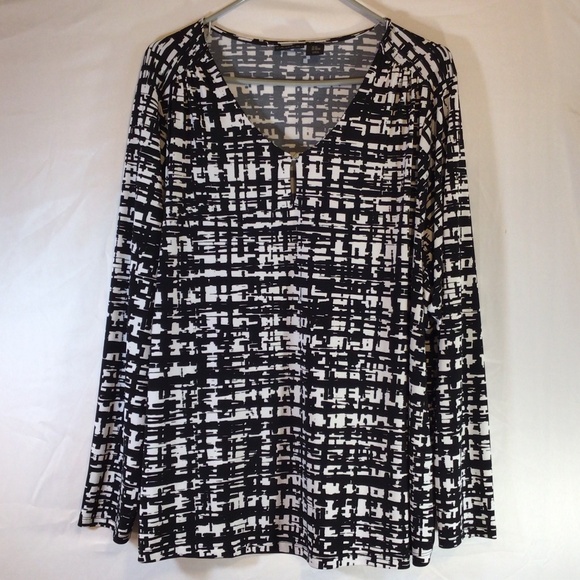 Tahari women's top black white size 2X long sleeve casual career stretch mature - Picture 1 of 12